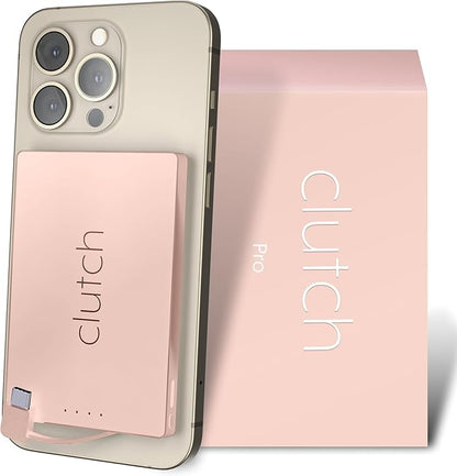 Clutch Pro – World's Thinnest Portable Charger – USB-C Power Bank 5000mAh – Magnetic Built-in Cable – TSA Approved Travel Charger – iPhone 15/16/17 & Android – Pink - color: Pink