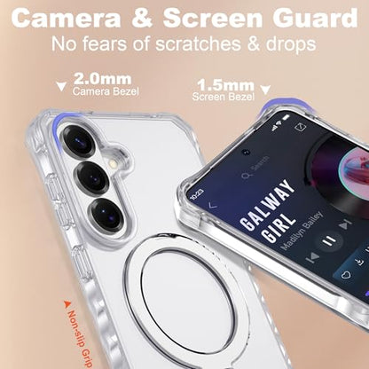 Compatible with Clear Samsung Galaxy S26 Case 6.3'' with Magnetic Ring Stand [Compatible with Mag-Safe] Military-Grade Wave Frame Phone Case for S26, Clear - color: Clear, size: Samsung Galaxy S26