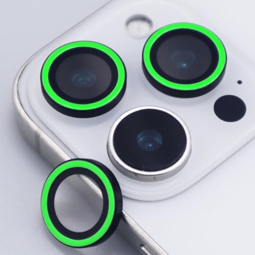 Luminous Camera Lens Protector for iPhone 16 Pro / 16 Pro Max Metal Ring Tempered Glass Glow in The Dark Lens Cover (3PCS) (Green, for iPhone 16 Pro/16 Pro Max) - color: Green