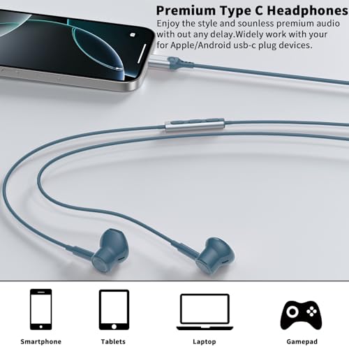 USB C Earbuds Wired Headphones for iPhone 18 Pro Max 17 16 17e,Blue - color: Blue