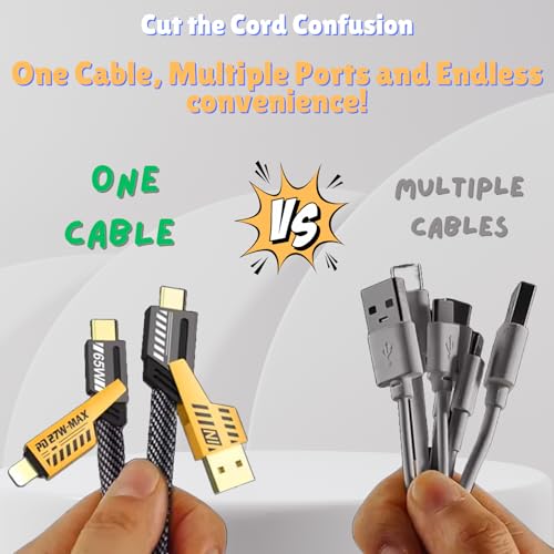 4-in-1 USB C Cable 6FT 60W Fast Charging Cord Multiple Ports Charger Adapter with USB C/USB A Port, Compatible with iPhone16/15/14/13/12/Pro/Samsung, Multi Charging Cable