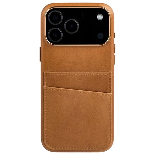 Dockem Genuine Leather Card Case for iPhone 17 Pro Max with Camera Control Button and Stitched-on Wallet with 2 Holder Slots (Light Brown, M2GL) - color: Light Brown, size: 17 Pro Max