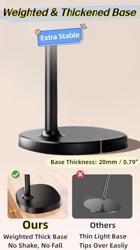 JA-A Adjustable Aluminum Phone Stand for Desk, Universal iPhone Holder, Retractable Cell Phone Stand Compatible with iPhone 17/16/15 Pro Max, Recording & Office Use. (A/Black)
