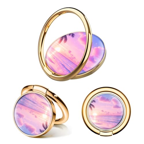 Cell Phone Ring Holder, Cute Phone Ring Grip Stand, 360°Rotation Funny Metal Kickstand Finger Grip Beautiful Beach Tree - color: Beautiful Beach Tree