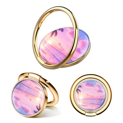 Cell Phone Ring Holder, Cute Phone Ring Grip Stand, 360°Rotation Funny Metal Kickstand Finger Grip Beautiful Beach Tree - color: Beautiful Beach Tree