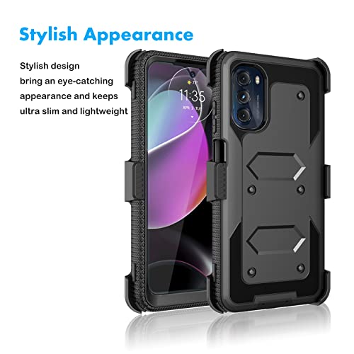 Njjex for Moto G 5G 2022 Case, for Motorola G 5G 2022 Phone Holster, [Nbeck] Shockproof Heavy Duty Built-in Screen Protector Rugged Swivel Belt Clip Holster Kickstand Hard Shell Cover [Black]