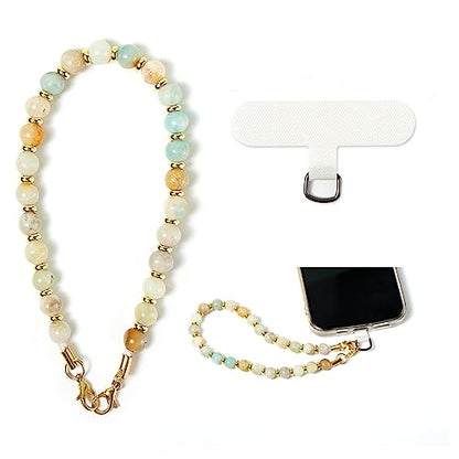 Phone Charm with Beaded Marble, Cell Phone Lanyard with Tether Tab, Phone Chain Strap, Hands-Free Wrist Strap, Phone Strap for Women Compatible with iPhone 14 Pro Max/ 13 Pro Max/ 12 Pro Max/(Green) - color: Green Natural Stone