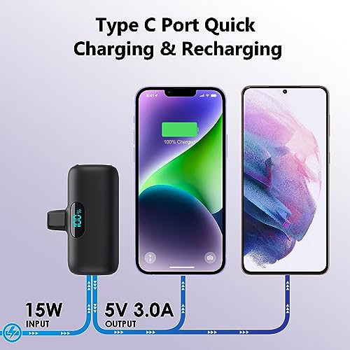 Feob [2 Pack] Mini Portable Charger 5000mAh for iPhone 14,Ultra-Compact 15W PD Fast Charging Power Bank,LCD Display Cute Battery Pack Backup Charger for iPhone 14/14 Pro Max/13/13 Pro/12/XR/8/7/6 etc - color: A-Black+White
