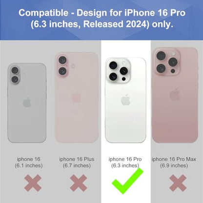 for iPhone 16 Pro Clip Case, Stand Holster, Screen Protector-Black | Camera Lens Protector, Swivel Kickstand Belt Holder, Slim Shell Pouch Full Body Protective,Rugged Shockproof Cell Phone Cover - size: iPhone 16 Pro