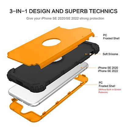 BENTOBEN for iPhone SE 2022 Case and iPhone SE 2020 Phone Case, Heavy Duty 3 in 1 Full Body Rugged Shockproof Hybrid Hard PC Soft Rubber Bumper Drop Protective Girls Women Boy Men Cover, Deep Yellow - color: Black/Deep Yellow