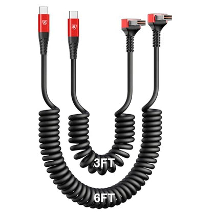 90 Degree USB A to USB C Cable, Coiled, 3FT&6FT USB C Cable for Car-Red - color: Red, size: 3FT+6FT