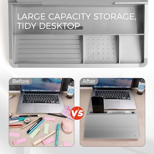 TOWON Glass Desktop Whiteboard with Storage 12x7 in, Metallic Silver - color: Metallic Silver