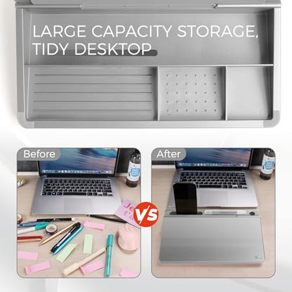 TOWON Glass Desktop Whiteboard with Storage 12x7 in, Metallic Silver - color: Metallic Silver