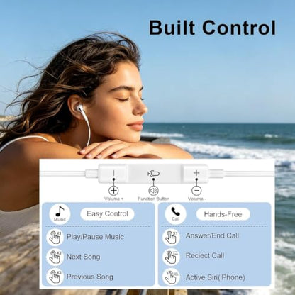 [Apple MFi Certified] Wired Headphones for iPhone 14 13 12,Lightning Connector Built-in Mic& Volume Control HiFi Stereo Nosie Reduction Earphones Earbuds Compatible with iPhone 13/11/XR/XS/X/8/7(2Pcs) - color: Pure white