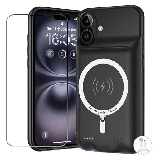 Battery Case for iPhone 16, Upgraded 10000mAh Battery Pack Rechargeable Charger Case Support Carplay with Wireless Charging Compatible for iPhone 16 (6.1 inch) External Battery Charging Case (Black) - size: iPhone 16-Black