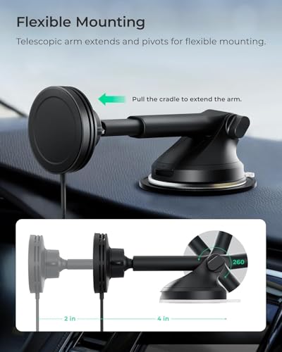 iOttie Velox Qi2 Mini 15W Wireless Charger Car Mount - Dash & Windshield Car Phone Holder - MagSafe Compatible iPhone Mount for Qi2 Smartphones (iPhone12 13 14 15 16 and 17) - Car Charger Included - style: Qi 2 Wireless Charging