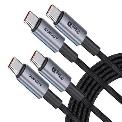SUNGUY 240W USB C to USB C Cable [10FT, 2-Pack] Fast Charging Long Cord - size: 10FT+10FT