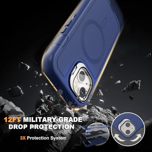 Follaroma for iPhone 13 Case with Stand & Built-in Camera Cover, MagSafe Compatible, Heavy-Duty Shockproof Protection, Magnetic & Rugged Phone Cover for iPhone 13 6.1'', Navy - color: Navy