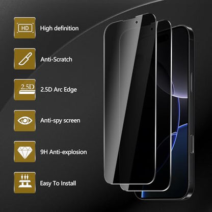 3 Pack Privacy Screen Protector for iPhone 17/17 Pro, iPhone 16 Pro, Anti Spy Tempered Glass 9H Hardness, Black Protector Anti Spy, Bubble Free, Anti-Scratch - size: iPhone 17/17 Pro/16 Pro FK3