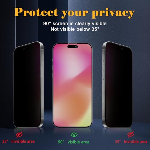 2 Pack Privacy Screen Protector for iphone 17, Tempered Glass Film full Coverage Anti Scratch, Anti-Spy, 9H Hardness, Bubble Free for iphone 17 Privacy Screen Protector - size: iphone 17