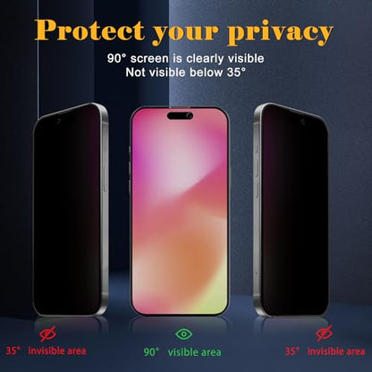 2 Pack Privacy Screen Protector for iphone 17, Tempered Glass Film full Coverage Anti Scratch, Anti-Spy, 9H Hardness, Bubble Free for iphone 17 Privacy Screen Protector - size: iphone 17