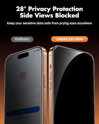 UNBREAKcable 4PCS Screen Protector for iPhone 16 Pro Max - 2 Privacy Tempered Glass+2 Clear Glass Double Shatterproof [Installation Frame] [9H Hardness] [Case Friendly] Anti-Scratch iPhone 6.9 inch - size: iPhone 16 Pro Max