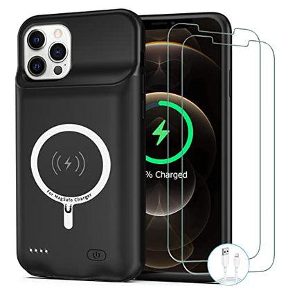 Battery Case for iPhone 12/12 Pro, [10000mAh] Enhanced Portable Protective Qi Wireless Charger Case Battery Pack with CarPlay Wireless Charging Case Compatible for iPhone 12/12 Pro (6.1 inch)-Black - size: iPhone 12/12 Pro