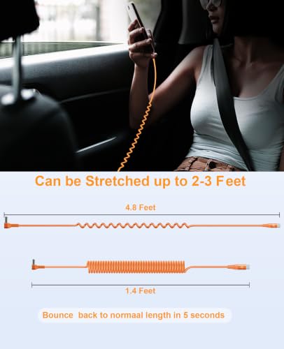 90 Degree Coiled USB A to USB C Cable, 3FT&6FT USB C Cable 3A Fast Charging - color: Orange, size: 3FT+6FT