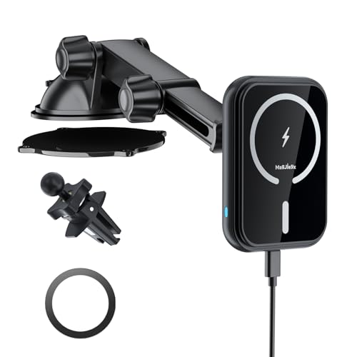 MAGJIEYX for MagSafe Car Mount Charger, (15W Fast Charging) Magnetic Wireless Charging Phone Holder Fits iPhone 16/15/14/13/12 Pro Max Plus/MagSafe Case on Dash/Windshield/Air Vent/Desk Bumpy Roads