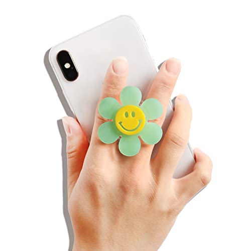 On The Grip Cheerful Smiley Flower Phone Grip - Bright, Expandable, Collapsible - Comfortable Touch, Secure Grip (Mint) - color: Mint