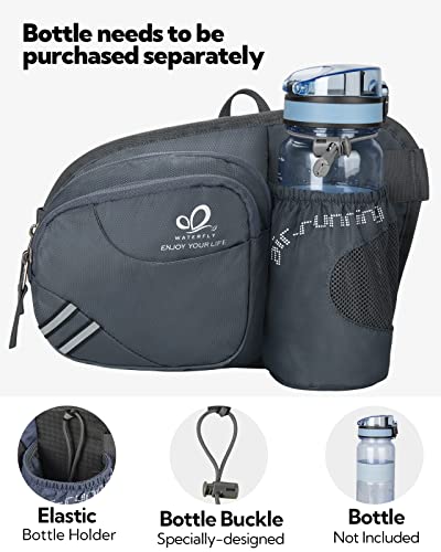 WATERFLY Fanny Pack Waist Bag: Waist Pack for Women Men with Water Bottle Holder Hiking Fanny Pack for Running Walking DogWalking Travel Cycling - color: Gray