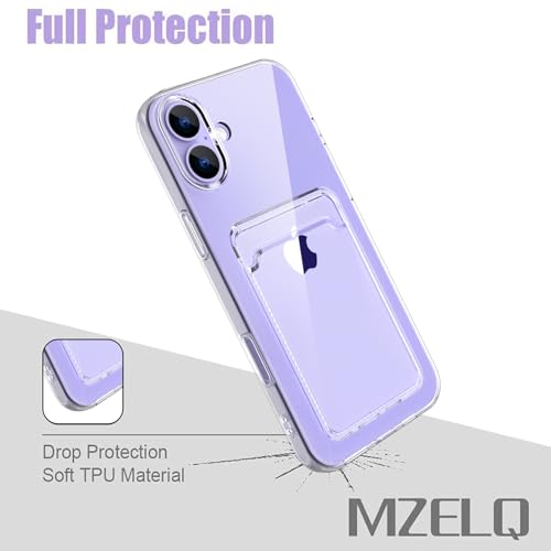 MZELQ Compatible with iPhone 16 Case Card Holder -Clear | Wallet Cover,Camera Protection + Screen Protector Soft Card Slot Phone Case - color: Clear, size: iPhone 16