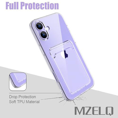 MZELQ Compatible with iPhone 16 Case Card Holder -Clear | Wallet Cover,Camera Protection + Screen Protector Soft Card Slot Phone Case - color: Clear, size: iPhone 16