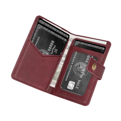 Ultra-Thin Magnetic Wallet and Card Holder (burgundy) | Compatible with All Magnetic Protective Case,Premium PU leather, stand function, 6 card slots; Fits iPhone17/16/15/14series - color: burgundy
