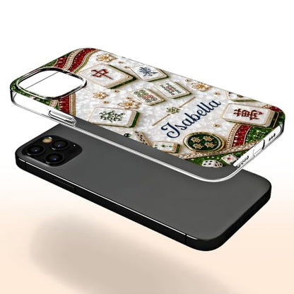 Mahjong Social Club, Personalized Clear Phone Case, Gift for Mahjong Lovers Custom Smartphone Cover Cute Tile Game Player Accessories Women Men Game Night Protective Slim Bumper Shell