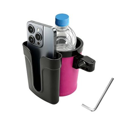 Bike Cup Holder, Bicycle Handlebar Water Bottle Holders with Cell Phone Keys Holder, Universal Drink Bottle Cage for Bike Motorcycle Scooter Stroller Walker Wheelchair (Black & Pink) - color: Black & Pink