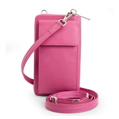 BULL GUARD Crossbody Bag for Women, Leather Phone Wallet Purse with Adjustable Anti Theft Strap & RFID Blocking 12 Card Slots - color: Pink Fairy Bliss Refresher - Small