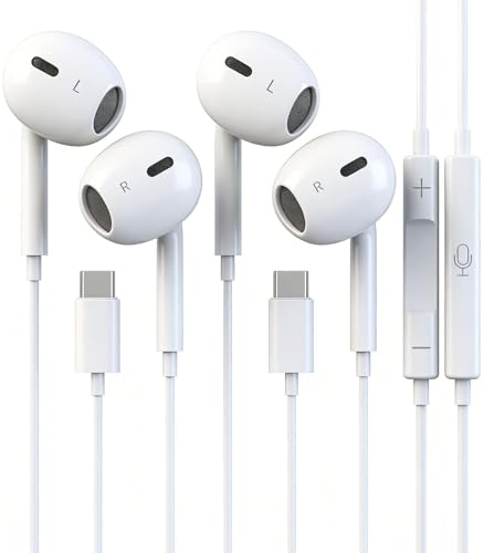 2 Packs USB C Headphones for iPhone 17/16/15 Pro Max Plus with Mic & Remote