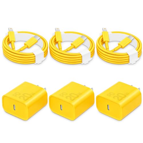 CXX 20W Fast Charger for iPhone 14/13/12 [3-Pack, MFi Certified] - color: Yellow, size: 6FT