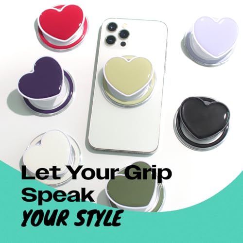 OnTheGrip Cute Solid Macaron Color Heart Shape Collapsible Mobile Phone Grip Stand Holder for Smartphone Tablet Cell Phone Accessory (Ocean Green)