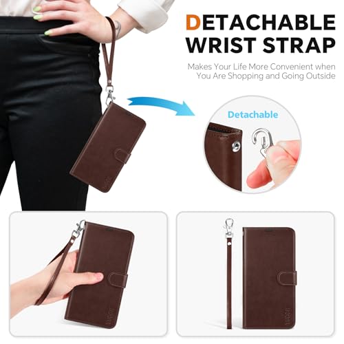 TUCCH Detachable Case Wallet for iPhone 17e/16e 6.1", Chocolate Brown | 4 Card Slots, RFID Blocking, Wireless Charging, Viewing Stand, Wrist Strap, PU Leather, Shockproof TPU, Magnetic, Flip Cover - color: Chocolate Brown