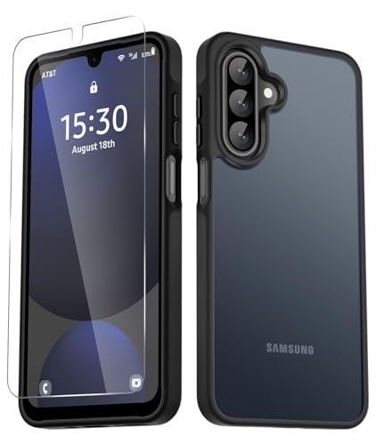 YENAPOON for Samsung Galaxy A17 5G Case, Matte Phone Case, Black | with 1 Screen Protector, Frosted Translucent Back, Slim Shockproof Protective Cover - color: Black, size: for Galaxy A17 5G