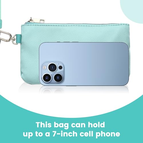 Mini Zip Around Wristlet Wallet, Dual Pouch Keychain Coin Purse for Women | Phone wallet design, detachable pouches, waterproof nylon, zipper closure, card holder, travel and daily essentials organizer - color: Light Blue+Dark Blue