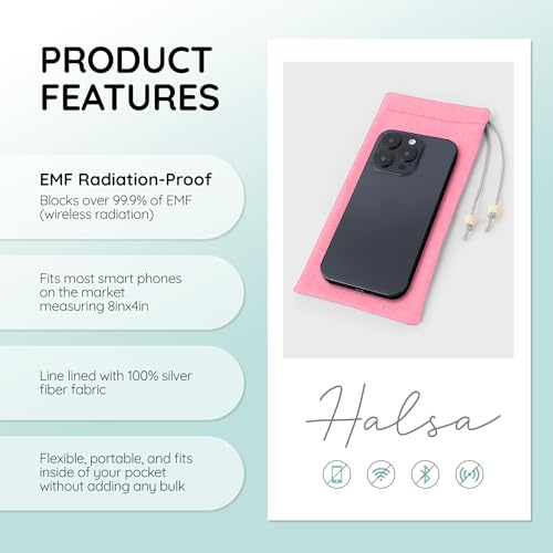 Halsa EMF Cell Phone Sleeve, High-Shield EMF Blocking Pouch, Signal Blocking Anti-EMP Radiation Bag for Digital Privacy Protection, Fits Most Phones, Pink (4x8 Inch) - color: Pink