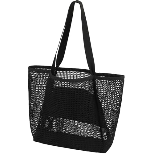 GYEUKHAM Mesh Beach Bag for Women, Sand-Resistant Pool Tote, 9 Pockets (1 Inner Zip), Foldable Family Travel Essentials - color: 2 Pockets-black