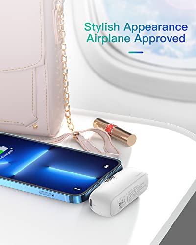 Kuulaa Small Portable Charger iPhone with Built-in Lightning Cable 5000mAh Power Bank Fast Charging for iPhone 14/13/13 Pro/12/12 Pro/11/XR/XS/X/8/7/6, White - color: White