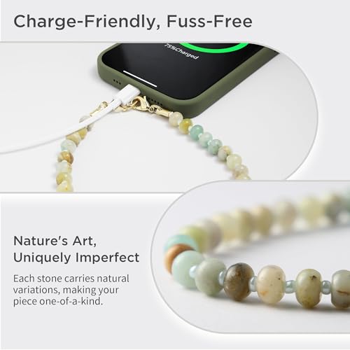 POSADINA Natural Stone Phone Charm, Beaded Healing Phone Wrist Strap, Handmade Cellphone Chain Lanyard with Tether Tab - color: Amazonite