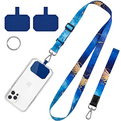 Phone Lanyards, Wrist Lanyards, Adjustable Neck Strap Blue Marble - color: Dark Blue