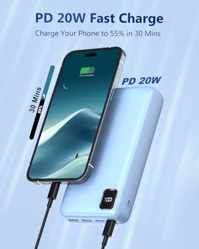 50000mAh Portable Charger Power Bank, PD 30W Fast Charging - color: Blue