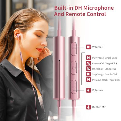 Jelanry 3.5mm Earbuds with Microphone Wired Headphones for Laptop PC, Pink - color: Pink